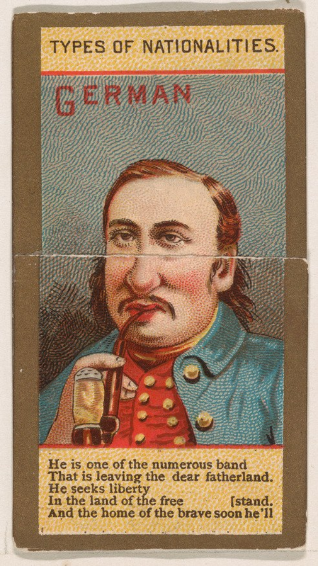 Ein Plakat eines Mannes in Militäruniform mit einem Glas Bier in der Hand, mit dem Text "Deutscher".