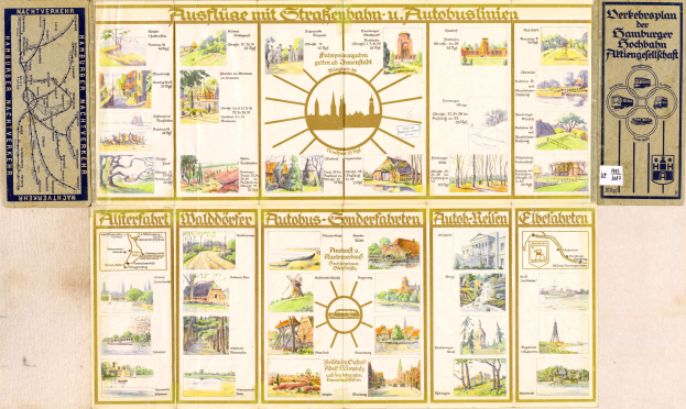 Altes Buch mit einer Deutschlandkarte, einschließlich Bildern und Text.