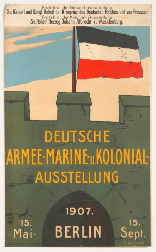Deutsche Flagge über einem Plakat mit Text zum Thema Flagge.