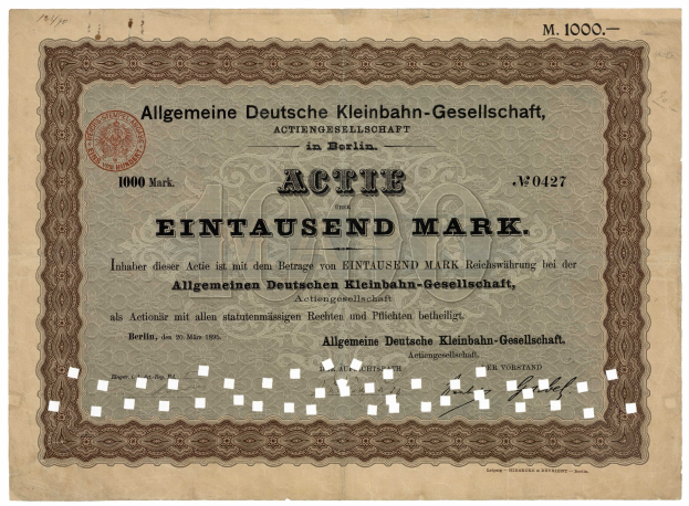 Altes deutsches Staatsanleihe-Zertifikat mit gedrucktem Text und einem offiziellen Stempel.