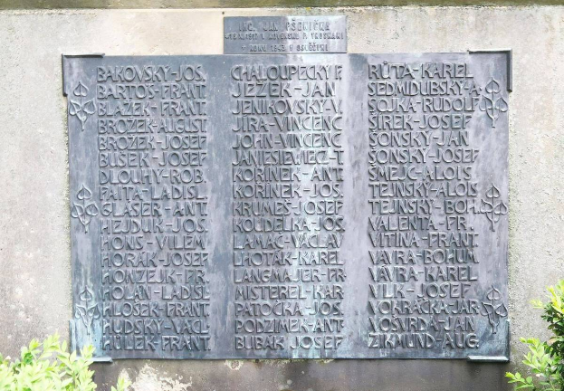 Ein Steinplakette an einer Wand mit eingravierter Schrift, umgeben von Pflanzen unten, wahrscheinlich ein Holocaust-Mahnmal.