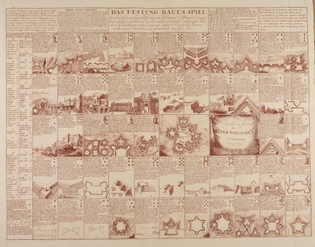 Ein altes Buch mit einer detaillierten Karte von Berlin, die mit Illustrationen und Texten versehen ist.