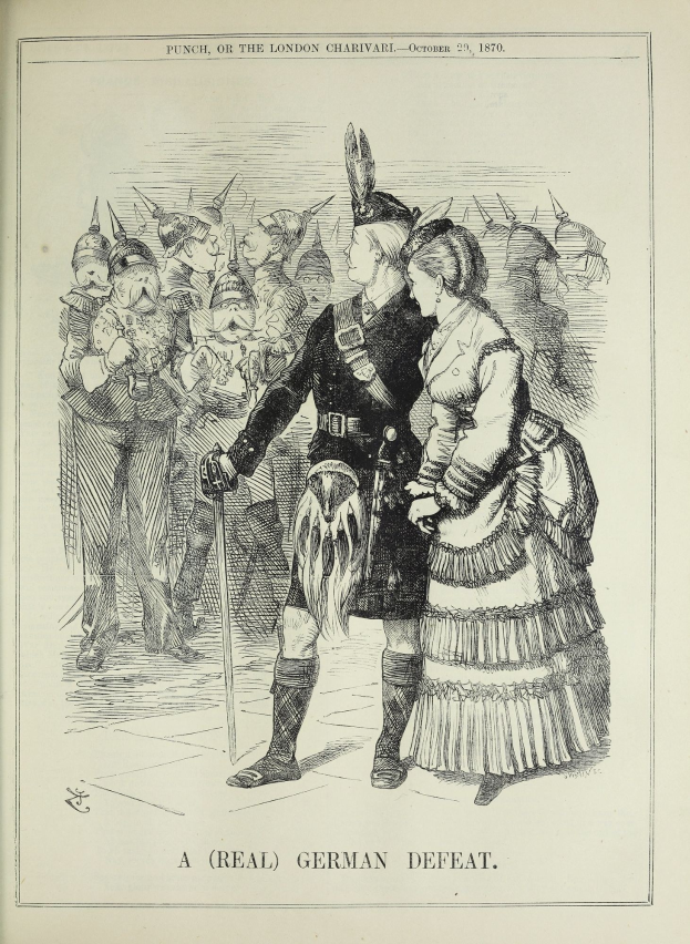 Zwei Personen auf einem Papier mit deutschem Text und Zahlen, umgeben von einer Menge, wobei eine Person einen Stock hält.