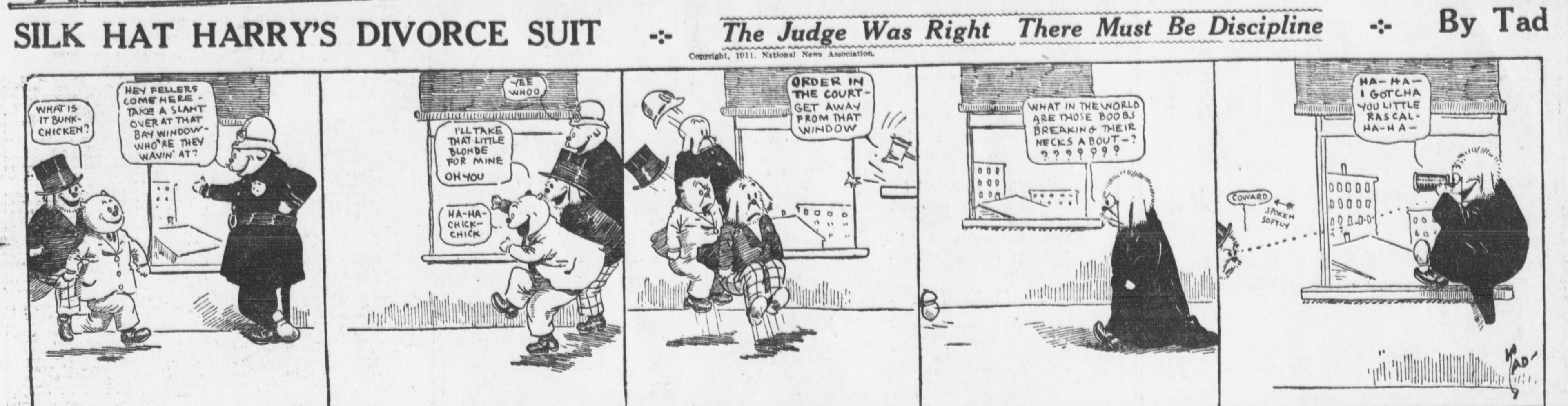 Cartoon-Illustration eines Mannes in einem schwarzen Anzug und einer Frau in einem eleganten Kleid mit ernsten Gesichtern, beschriftet mit "Scheidungsklage."