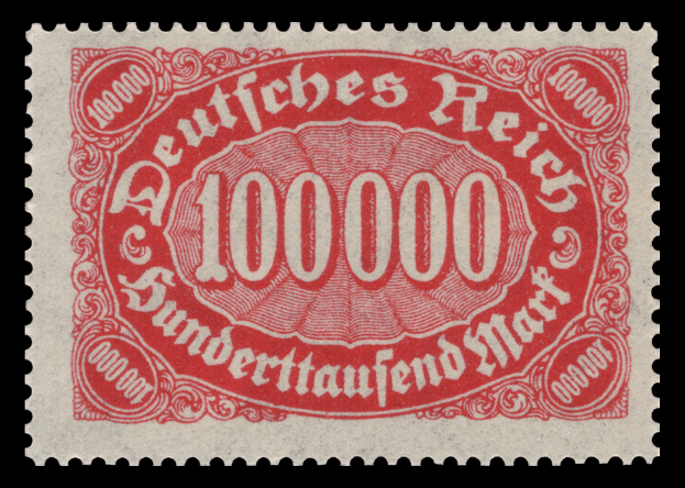 Ein roter Stempel mit der Aufschrift "Deutsches Reich" auf schwarzem Hintergrund.