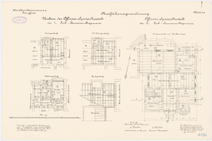 Schwarz-weißer architektonischer Grundriss des ehemaligen Bundeskanzleramts der Bundesrepublik Deutschland, der detaillierte Räume, Flure und Anmerkungen zeigt.