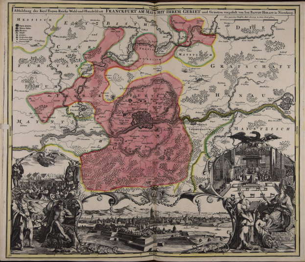 Ein altes Buch mit einer zentralen Deutschlandkarte, umgeben von Illustrationen und Text, strahlt einen klassischen und zeitlosen Charme aus.