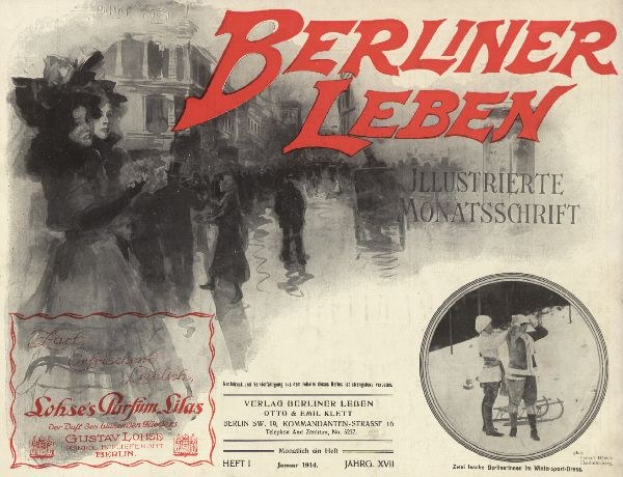 Umschlag eines alten Buches mit dem Titel 'Berliner Leben', das ein Foto von Menschen in traditioneller deutscher Kleidung auf dem Cover zeigt.