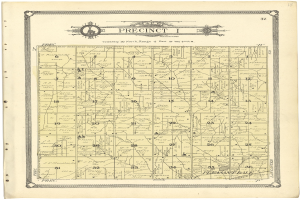 Alte Karte von Precinct, Iowa, zeigt Straßen, Parks und Sehenswürdigkeiten mit Text oben und unten.