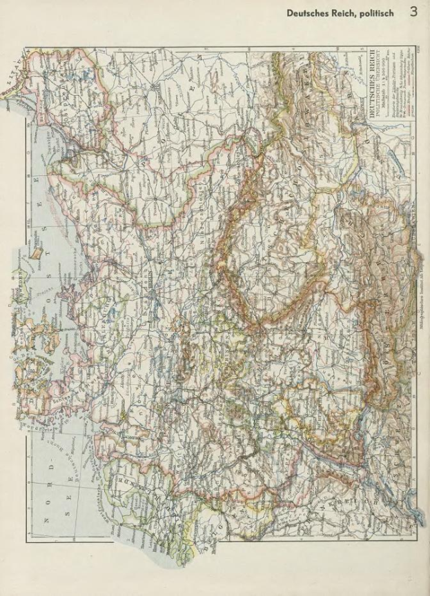Eine 19. Jahrhundert-Karte von Deutschland, die die politischen Teilungen des Landes zeigt, auf altem Papier gedruckt mit Text oben und unten.