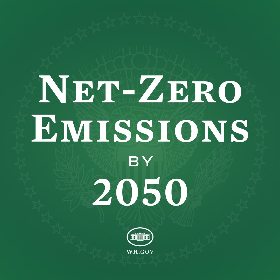 Grüner Hintergrund mit fettem weißem Text, der "netto-null-Emissionen bis 2050" lautet.