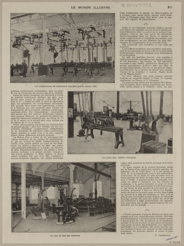 Ein altes Buch mit einem Coverbild einer Fabrik, das detaillierte Texte und Bilder von Fabriktoranlagen enthält.