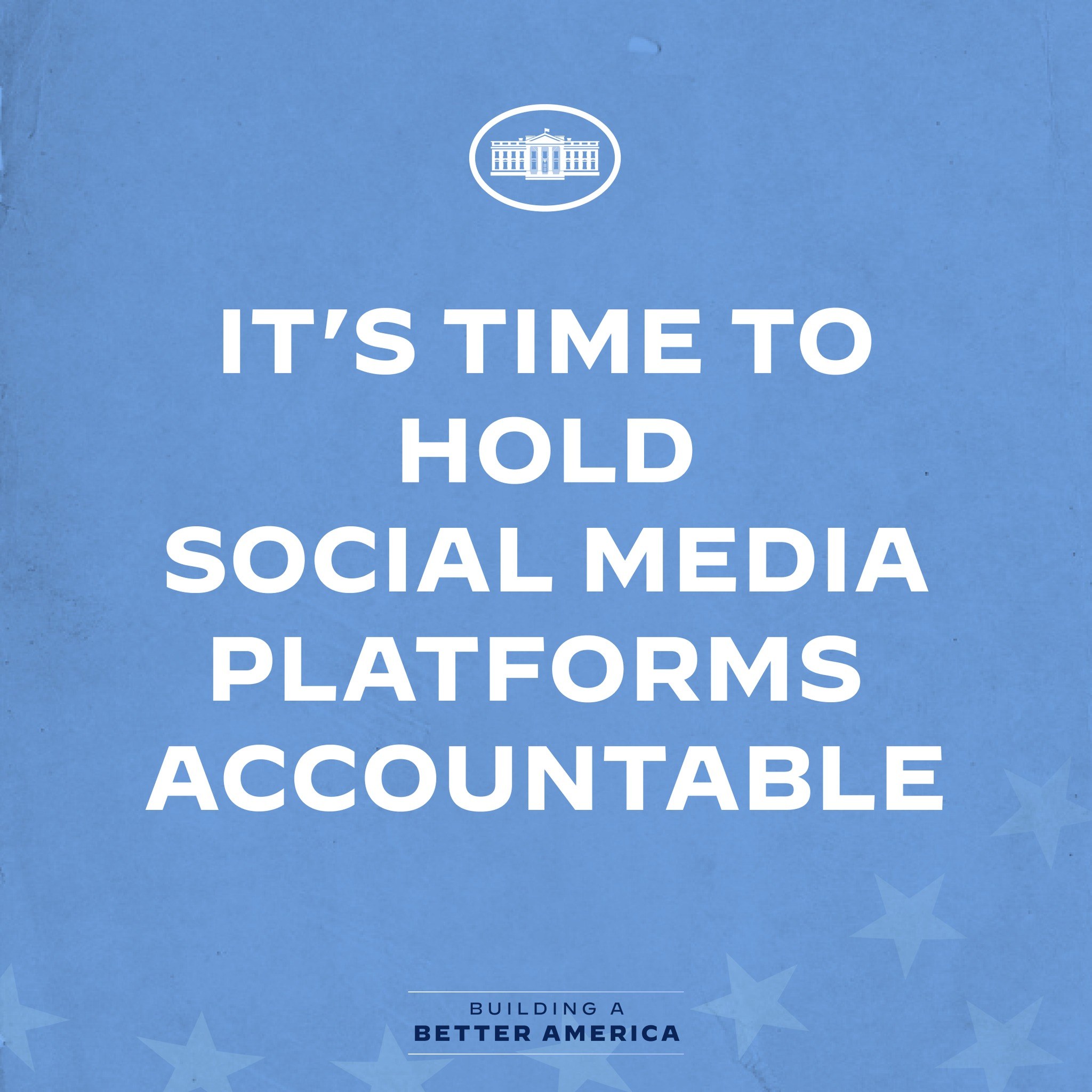 Ein Plakat mit fetter schwarzer Schrift auf einem weißen Hintergrund, das 'Es ist an der Zeit, Social-Media-Plattformen zur Rechenschaft zu ziehen' lautet, eingerahmt von einem schmalen schwarzen Rand.